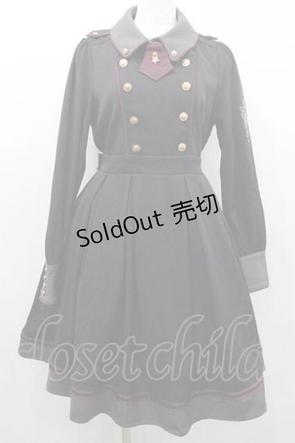 画像1: Amavel / Histoire Epeistミリタリーワンピース  黒Ｘボルドー I-26-01-10-091-CA-OP-SA-ZI (1)