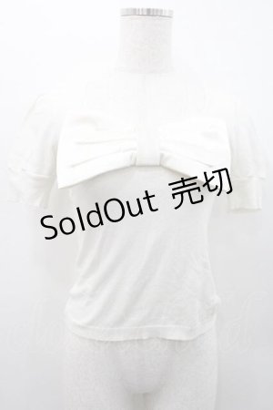 画像: JESUS DIAMANTE / フロントリボン半袖ニットトップス  白 I-26-01-10-008-JE-TO-SA-ZI