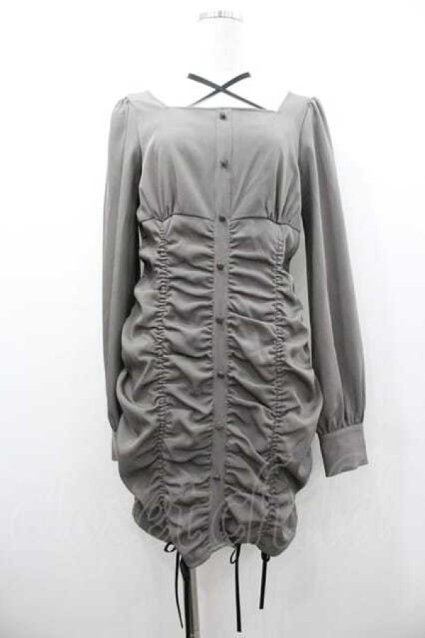 画像1: EATME / スクエアネックギャザーワンピース  グレー I-26-01-10-094-LO-OP-SA-ZI (1)