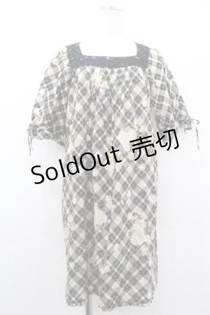 画像: PINK HOUSE / チェック薔薇柄スクウェアネックチュニックワンピース  ブラウン I-26-01-10-099-LO-OP-SA-ZI