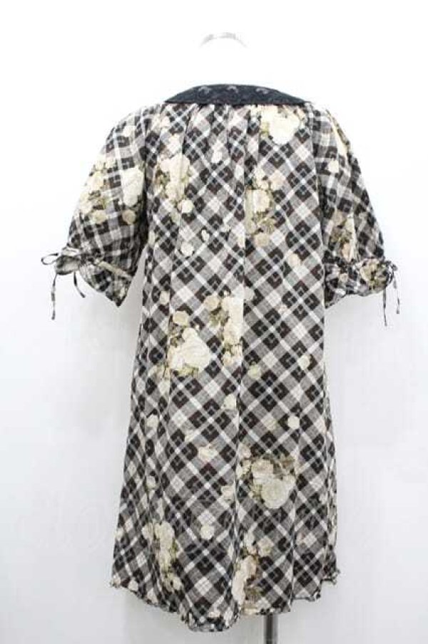 画像2: PINK HOUSE / チェック薔薇柄スクウェアネックチュニックワンピース  ブラウン I-26-01-10-099-LO-OP-SA-ZI (2)