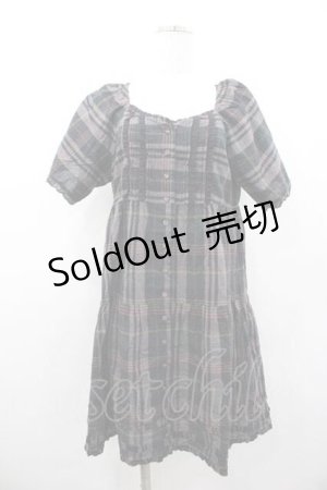 画像: PINK HOUSE / チェック半袖チュニックブラウス  黒Ｘ茶 I-26-01-10-100-LO-BL-SA-ZI