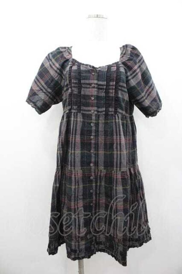 画像1: PINK HOUSE / チェック半袖チュニックブラウス  黒Ｘ茶 I-26-01-10-100-LO-BL-SA-ZI (1)