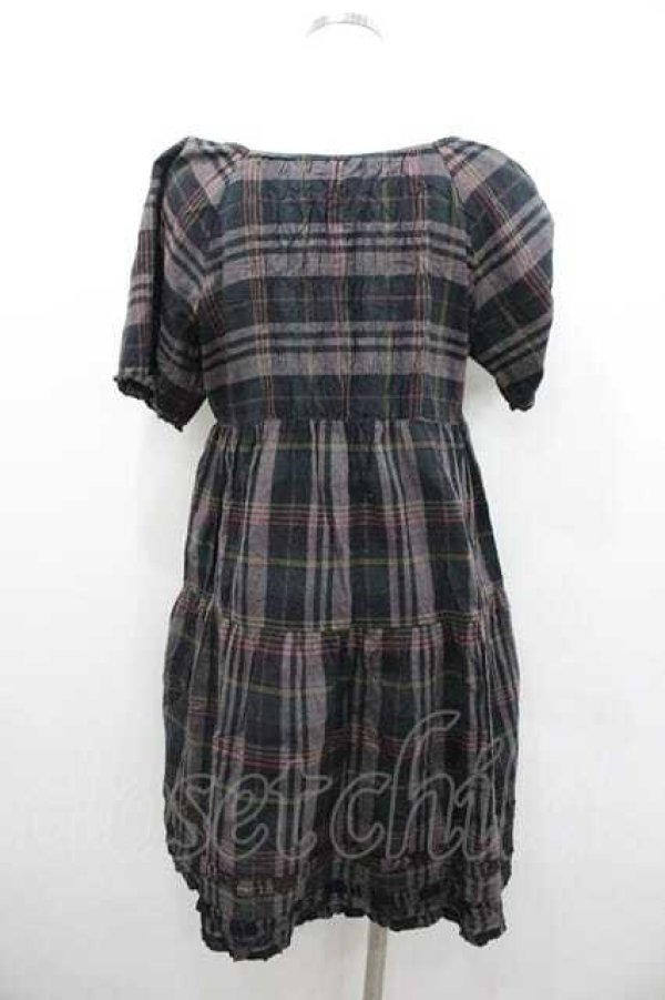 画像2: PINK HOUSE / チェック半袖チュニックブラウス  黒Ｘ茶 I-26-01-10-100-LO-BL-SA-ZI (2)