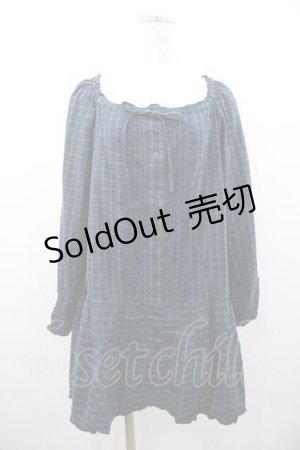 画像: PINK HOUSE / ピコフリル使いチェックシャツワンピース  グリーンＸネイビー I-26-01-10-101-LO-OP-SA-ZI