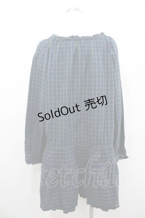 画像2: PINK HOUSE / ピコフリル使いチェックシャツワンピース  グリーンＸネイビー I-26-01-10-101-LO-OP-SA-ZI (2)