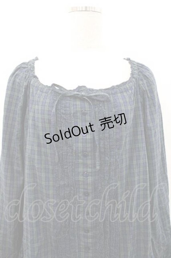 画像3: PINK HOUSE / ピコフリル使いチェックシャツワンピース  グリーンＸネイビー I-26-01-10-101-LO-OP-SA-ZI (3)