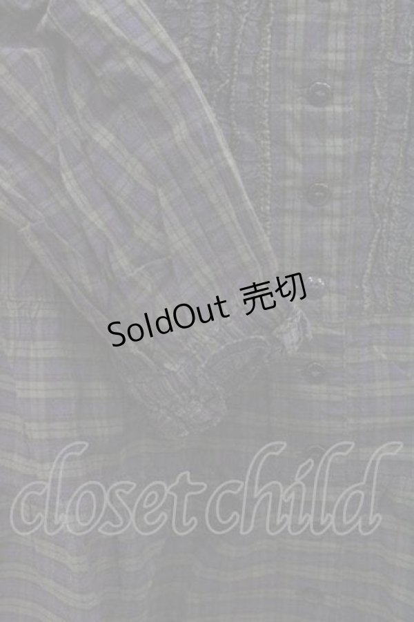 画像4: PINK HOUSE / ピコフリル使いチェックシャツワンピース  グリーンＸネイビー I-26-01-10-101-LO-OP-SA-ZI (4)