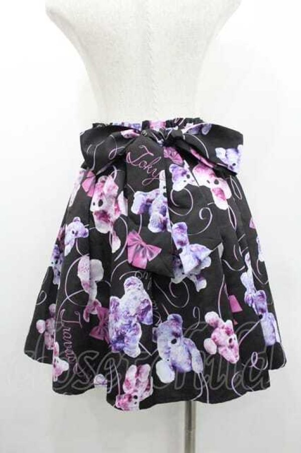 画像2: TRAVAS TOKYO / BEARリボンプリントスカート  黒Ｘパープル I-26-01-10-111-PU-SK-SA-ZI (2)