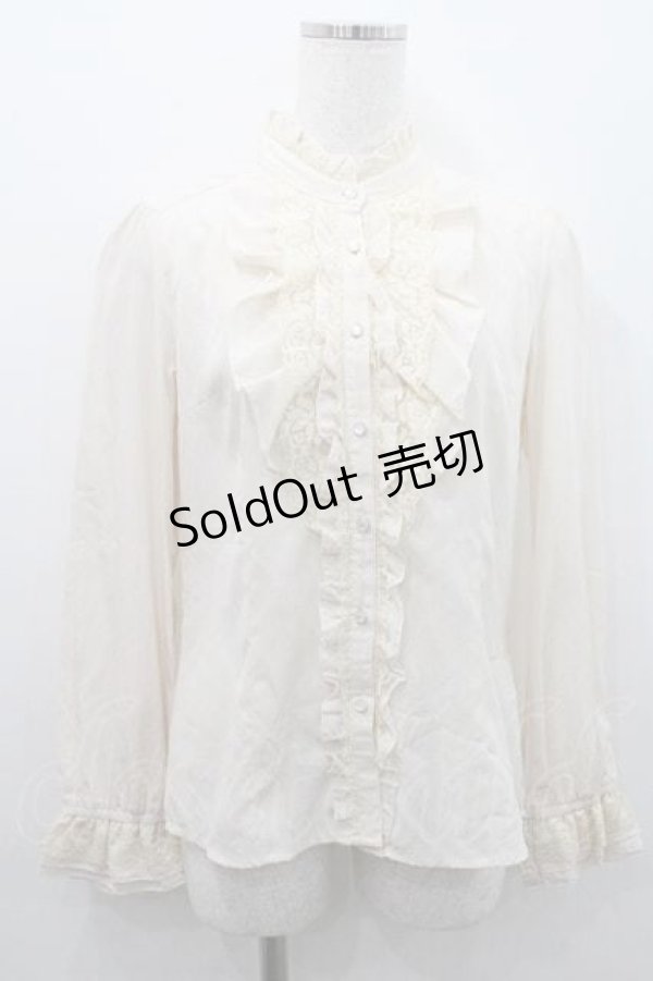 画像1: axes femme / スタンドカラーバラレース長袖ブラウス M キナリ I-26-01-10-010-AX-BL-SA-ZI (1)