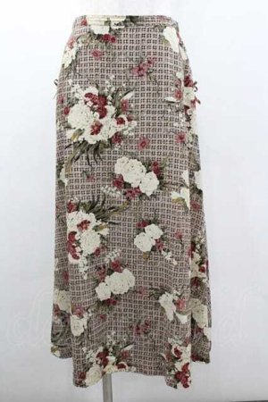 画像: INGEBORG / チェック&ブーケ柄ポケットリボンスカート L グレー I-26-01-10-116-LO-SK-SA-ZI