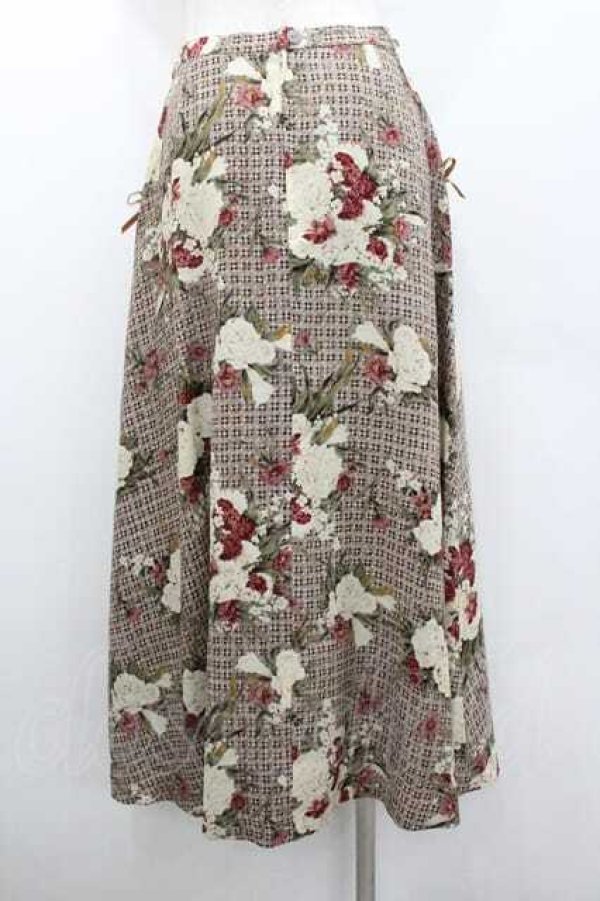 画像2: INGEBORG / チェック&ブーケ柄ポケットリボンスカート L グレー I-26-01-10-116-LO-SK-SA-ZI (2)