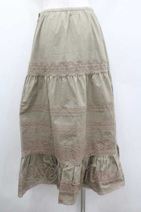 画像2: INGEBORG / レースボーダースカート M ベージュ I-26-01-10-118-LO-SK-SA-ZI (2)