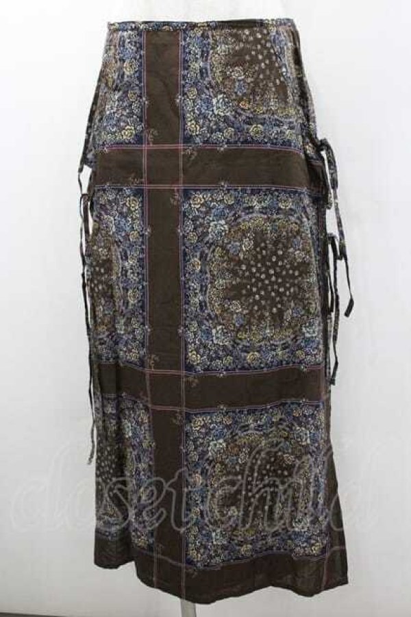 画像1: INGEBORG / 薔薇パネル柄エプロン風スカート M ブラウン I-26-01-10-121-LO-SK-SA-ZI (1)