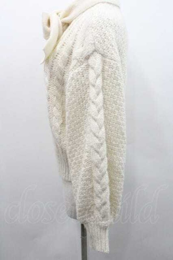 画像3: F&A / ボウタイ付きケーブルニットプルオーバー  アイボリー I-26-01-10-011-LO-TO-SA-ZI (3)