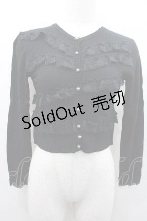 画像: JESUS DIAMANTE / フロントレースパールボタンニットカーデ  黒 I-26-01-10-017-JE-TO-SA-ZI