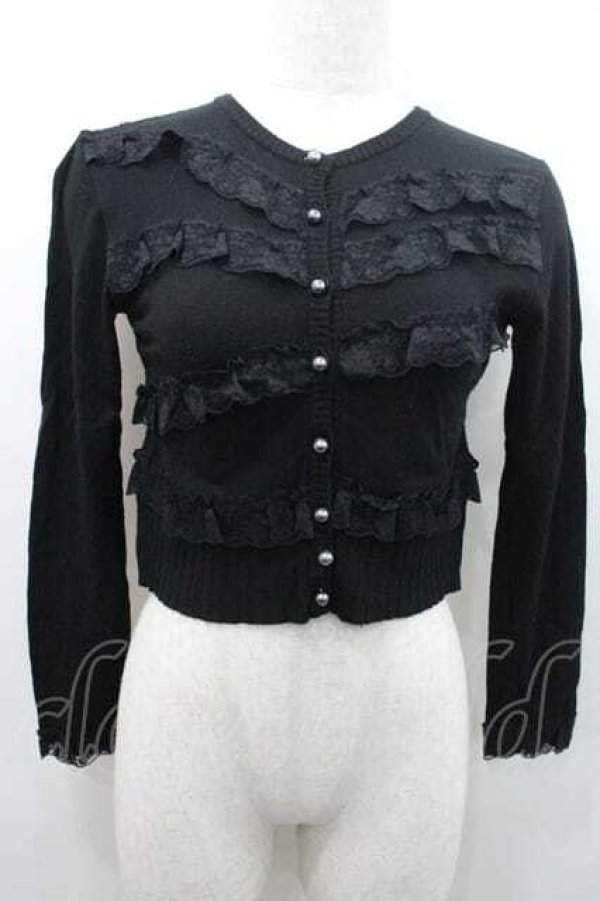 画像1: JESUS DIAMANTE / フロントレースパールボタンニットカーデ  黒 I-26-01-10-017-JE-TO-SA-ZI (1)