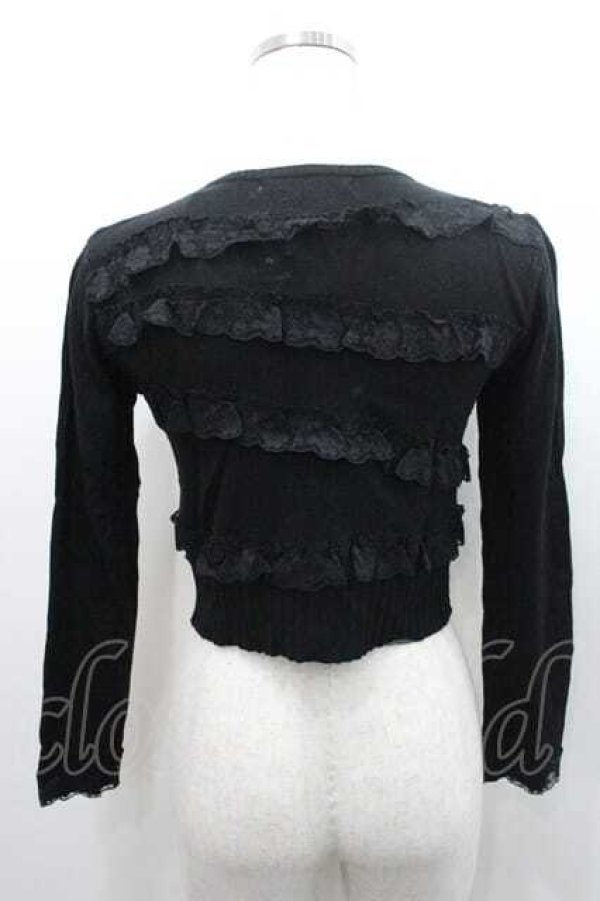 画像2: JESUS DIAMANTE / フロントレースパールボタンニットカーデ  黒 I-26-01-10-017-JE-TO-SA-ZI (2)
