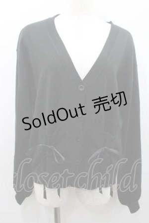 画像: MA*RS / 編み上げリボンポケットニットカーディガン  黒 I-26-01-10-019-EL-TO-SA-ZI