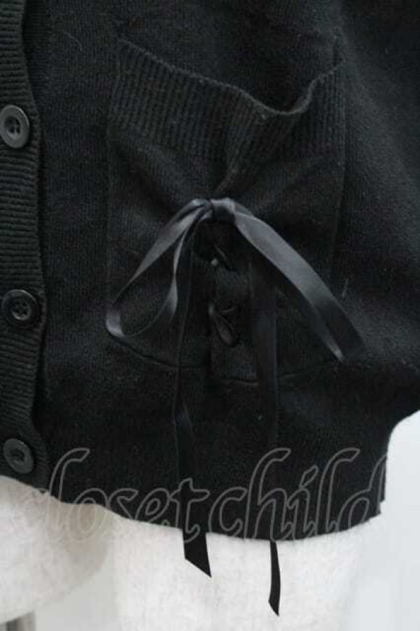 画像3: MA*RS / 編み上げリボンポケットニットカーディガン  黒 I-26-01-10-019-EL-TO-SA-ZI (3)