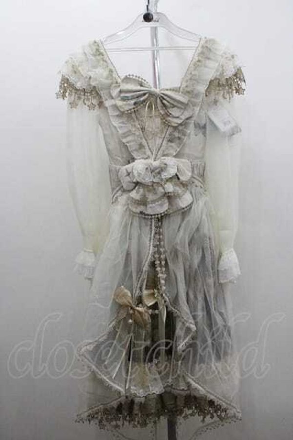 画像1: Bramblerose / ウィンドウ柄カーテン風チュール重ねワンピース S アイボリー I-26-01-13-046-0-OP-SA-ZI (1)