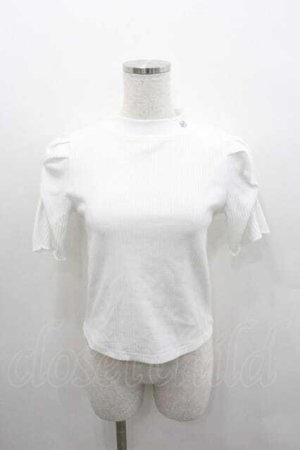 画像: evelyn / ハイネックストライプ風半袖ニットトップス  白 I-26-01-13-006-LO-TO-SA-ZI