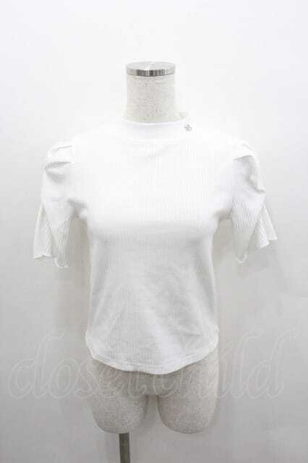 画像1: evelyn / ハイネックストライプ風半袖ニットトップス  白 I-26-01-13-006-LO-TO-SA-ZI (1)