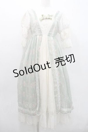 画像: Miss Point / 薔薇プリントチュール重ね半袖ワンピース S グリーンＸアイボリー I-26-01-13-056-0-OP-SA-ZI