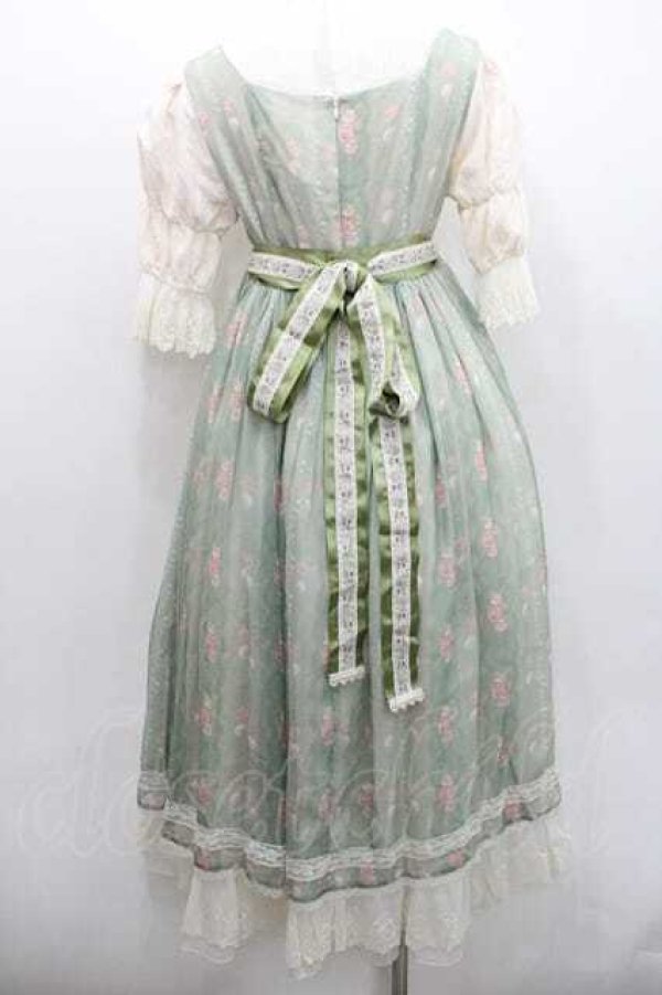 画像2: Miss Point / 薔薇プリントチュール重ね半袖ワンピース S グリーンＸアイボリー I-26-01-13-056-0-OP-SA-ZI (2)