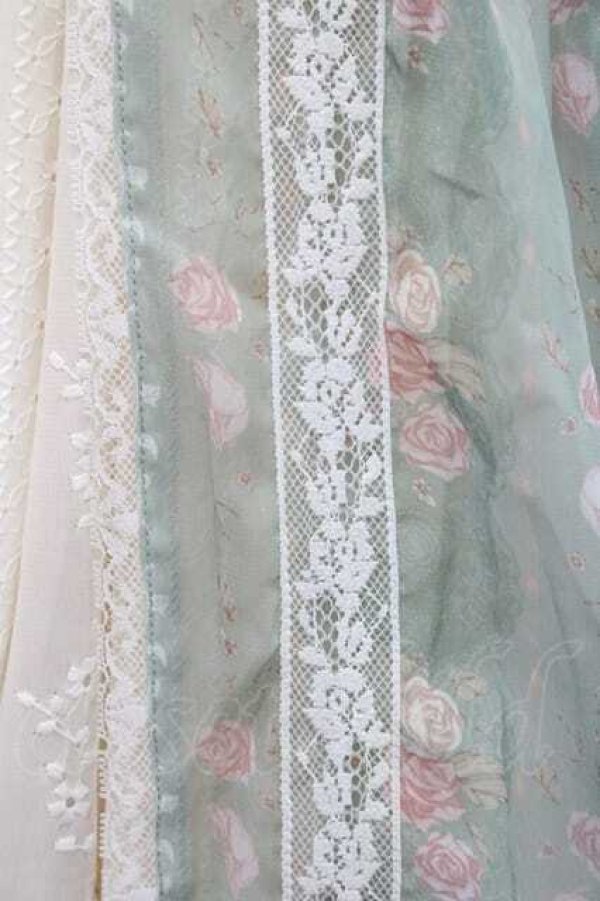 画像6: Miss Point / 薔薇プリントチュール重ね半袖ワンピース S グリーンＸアイボリー I-26-01-13-056-0-OP-SA-ZI (6)