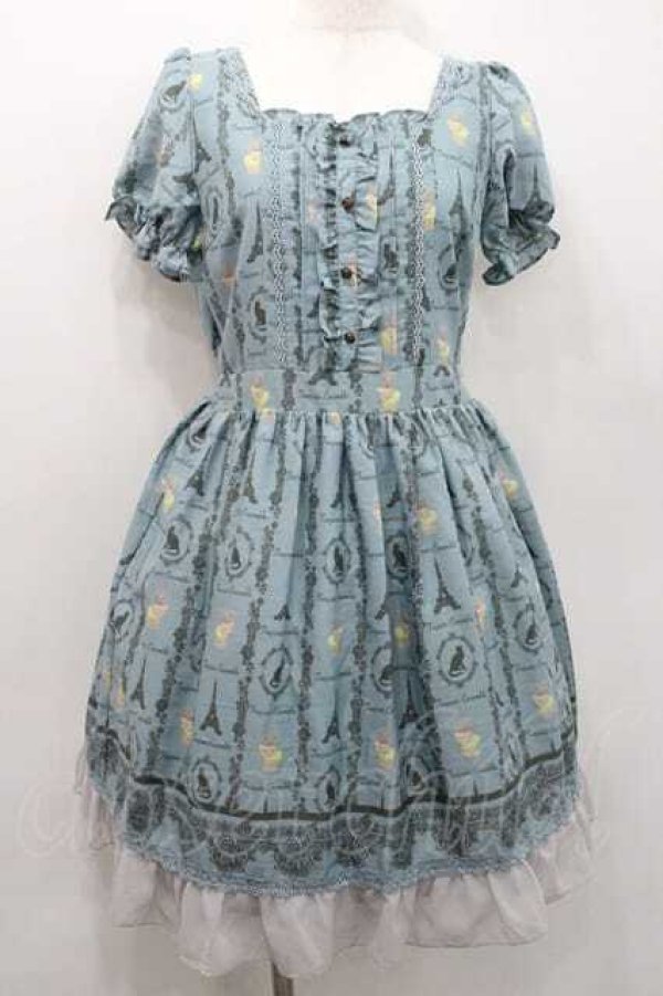 画像1: axes femme / Paris柄ワンピース  青 I-26-01-13-060-AX-OP-SA-ZI (1)