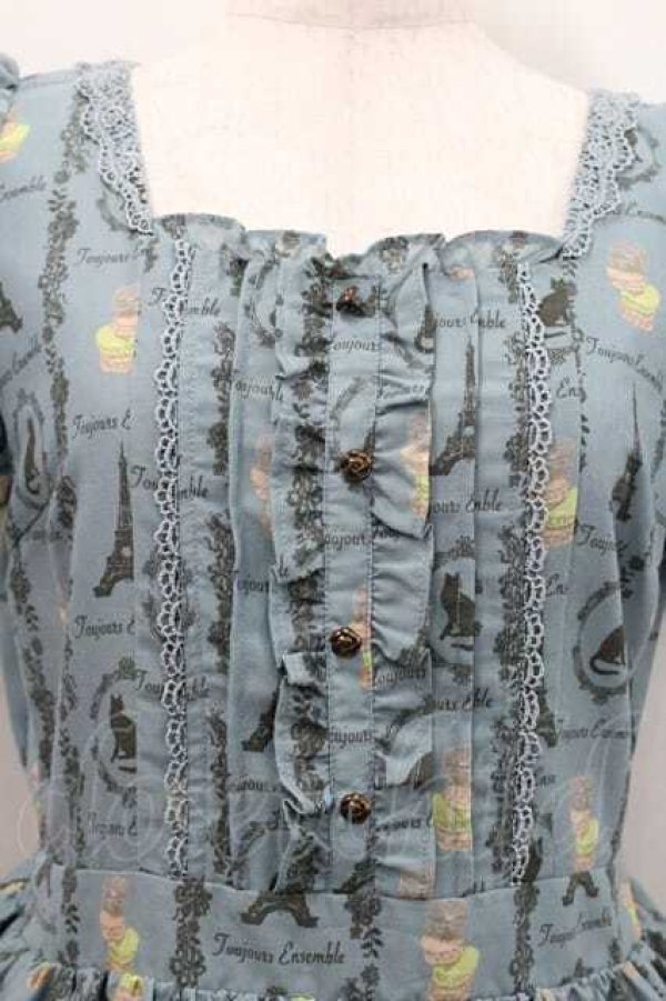 画像3: axes femme / Paris柄ワンピース  青 I-26-01-13-060-AX-OP-SA-ZI (3)