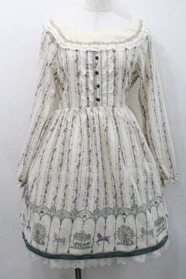 画像1: axes femme / オフショル遊園地柄ワンピース Ｍ 生成り I-26-01-13-062-AX-OP-TE-ZI (1)