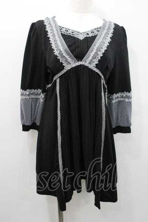 画像1: Rozen Kavalier / Vネックレースデザインチュニックワンピース  黒 I-26-01-13-079-OO-OP-SA-ZI (1)