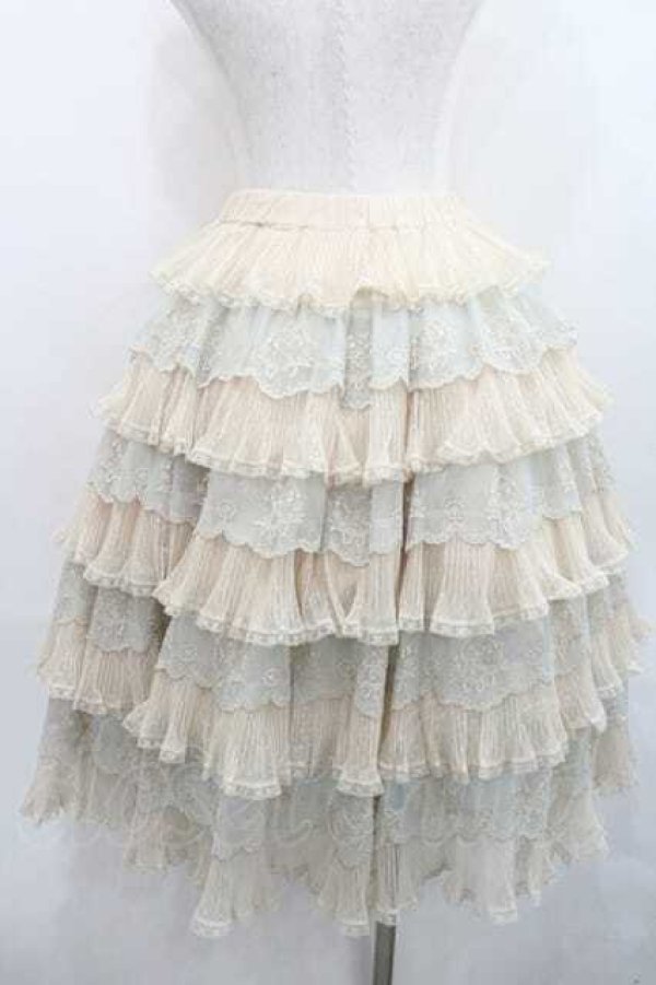 画像2: Jewel In Dawn / リボン刺繍レース&ドットチュールレース段々スカート  アイボリーＸサックス I-26-01-13-087-0-SK-SA-ZI (2)