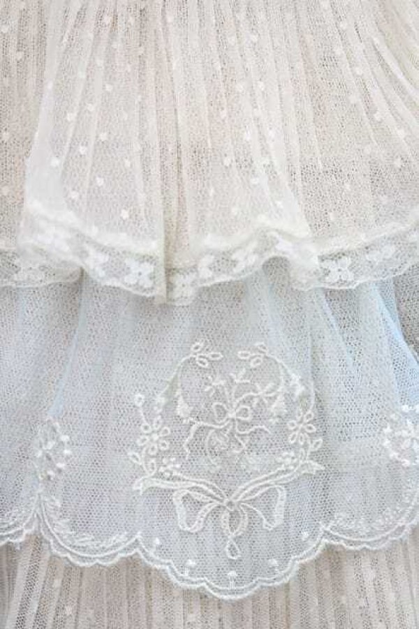 画像3: Jewel In Dawn / リボン刺繍レース&ドットチュールレース段々スカート  アイボリーＸサックス I-26-01-13-087-0-SK-SA-ZI (3)