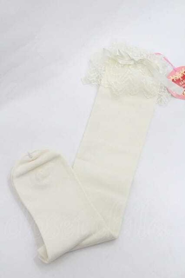 画像2: BABY,THE STARS SHINE BRIGHT / BABYロゴ入りチュールレースハイソックス  生成り I-26-01-13-109-BA-ZA-SA-ZI (2)