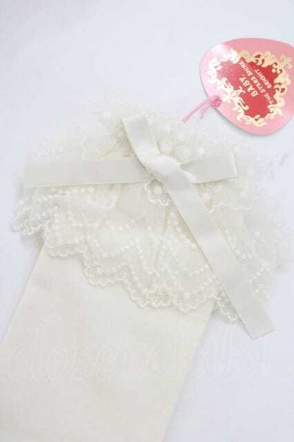 画像3: BABY,THE STARS SHINE BRIGHT / BABYロゴ入りチュールレースハイソックス  生成り I-26-01-13-109-BA-ZA-SA-ZI (3)