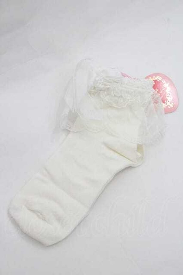 画像1: BABY,THE STARS SHINE BRIGHT / Roseリボンのクルー丈ソックス  白 I-26-01-13-114-BA-ZA-SA-ZI (1)