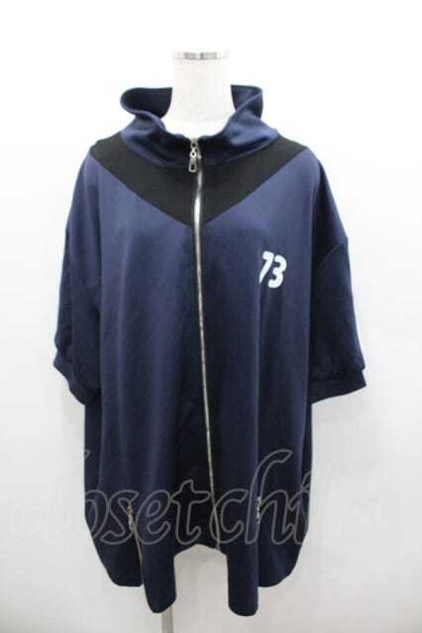 画像1: IRO+IRO / ハイネック半袖ジャージ  紺ｘ白 I-26-01-13-020-LO-TO-SA-ZI (1)