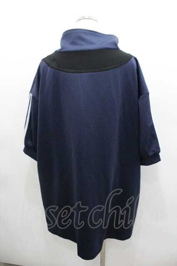 画像2: IRO+IRO / ハイネック半袖ジャージ  紺ｘ白 I-26-01-13-020-LO-TO-SA-ZI (2)