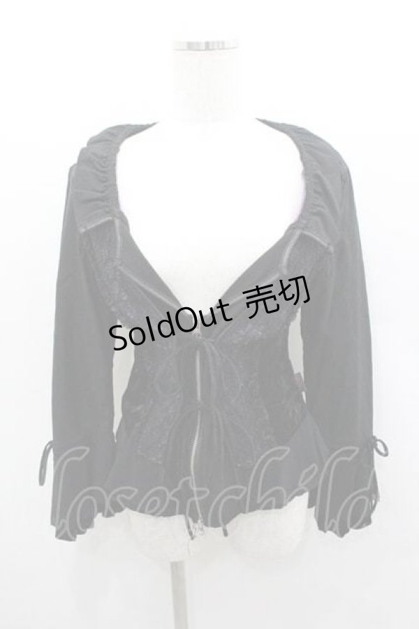 画像1: Ozz On / レース切り替えダブルZIPカーディガン  黒Ｘ紫 I-26-01-13-023-OO-TO-SA-ZI (1)