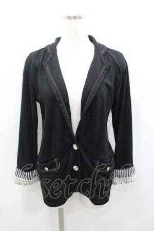 画像: axes femme / ストライプ袖先カットジャケット  黒Ｘブラウン I-26-01-13-027-AX-JA-SA-ZI