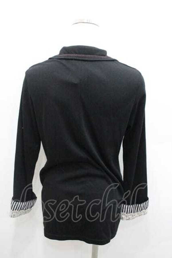 画像2: axes femme / ストライプ袖先カットジャケット  黒Ｘブラウン I-26-01-13-027-AX-JA-SA-ZI (2)