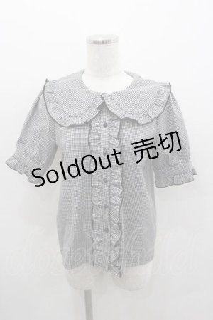 画像: MA*RS / ギンガムチェックフリル半袖ブラウス  黒Ｘ白 I-26-01-13-004-EL-BL-SA-ZI