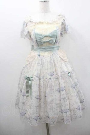 画像: With Puji / フラワープリントシフォン&リボンワンピース M アイボリーＸグリーン I-26-01-13-034-EL-OP-SA-ZI