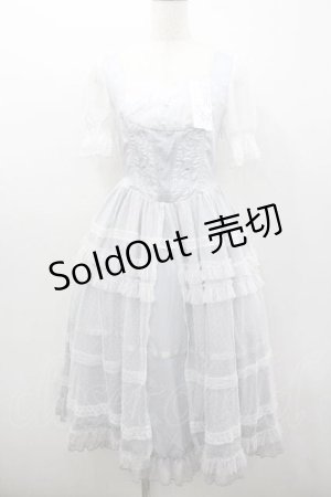 画像: 来信与詩 / 縦薔薇刺繍ドットチュール重ね半袖ワンピース M サックスＸ白 I-26-01-13-035-0-OP-SA-ZI