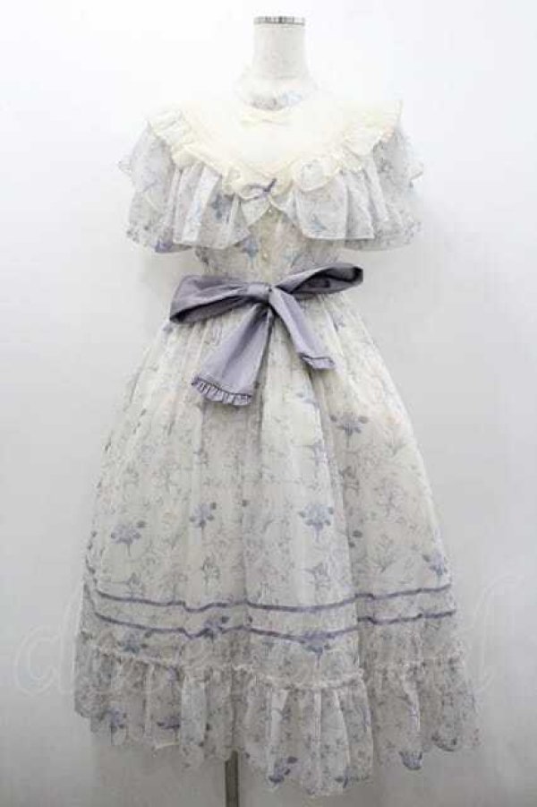 画像1: With Puji / フラワープリントシフォンワンピース  アイボリーＸパープル I-26-01-13-036-EL-OP-SA-ZI (1)