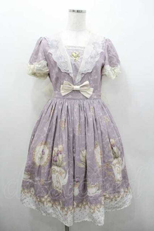 画像1: 仲夏物語 / チューリップ花瓶柄半袖ワンピース S パープル I-26-01-13-040-EL-OP-SA-ZI (1)