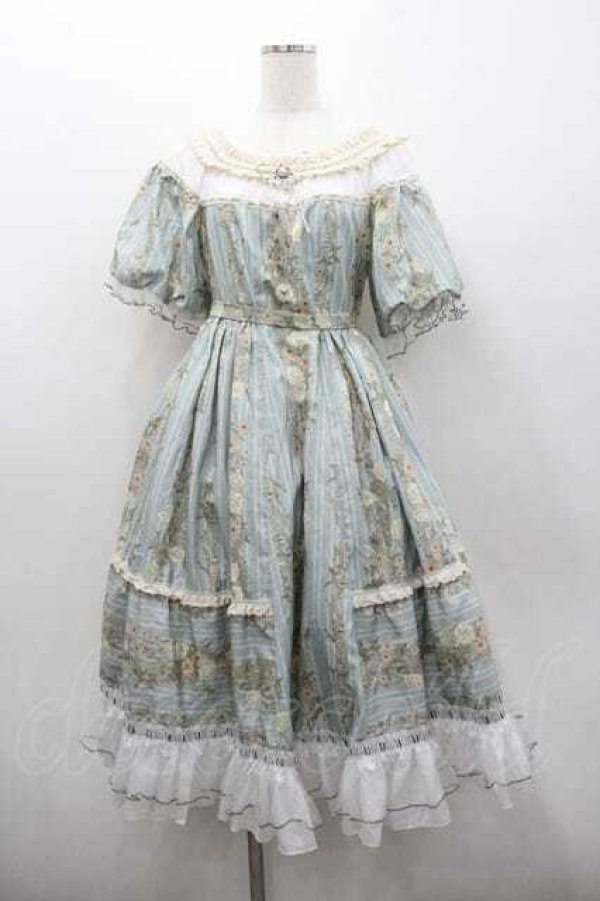 画像1: Neo-Ludwig / 縦フラワーレース総柄半袖ワンピース  サックスＸアイボリー I-26-01-13-041-0-OP-SA-ZI (1)